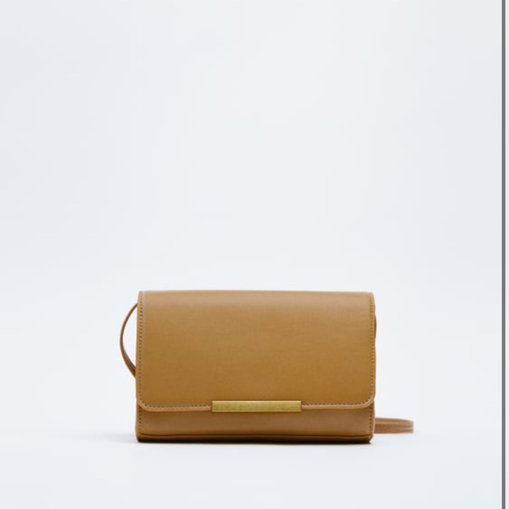 ZARA Chain Strap Leather Crossbody Brown | Letter E